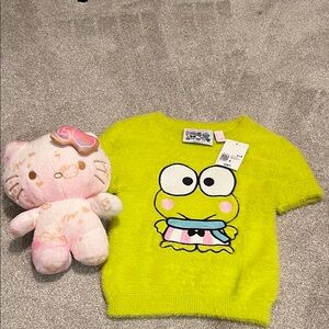 Forever 21 Lime Green Fuzzy Sweater with Sanrio. Plush included.